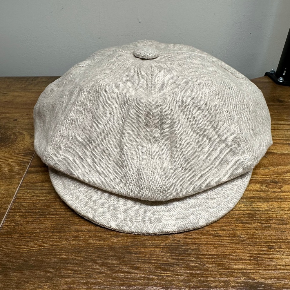 New York Hat Co Mens Linen Newsboy Cap Oatmeal Beige Apple Jack‎ Flat Hat Small